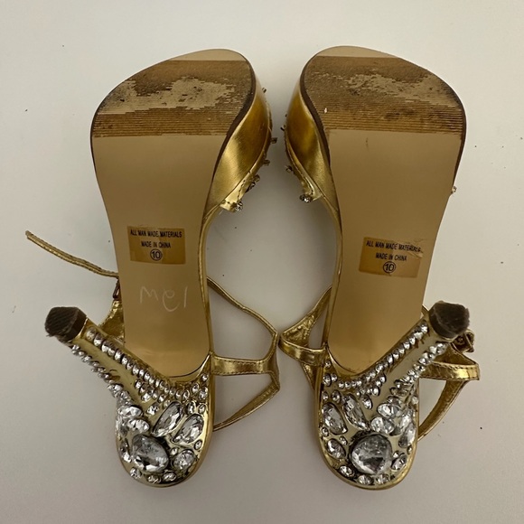 Celeste Gold Rhinestone Stiletto Heels Jewel Back Detail Y2K Size 10 - Picture 9 of 15